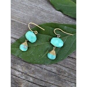 Vintage Chalcedony Green Stone Dangle Earrings